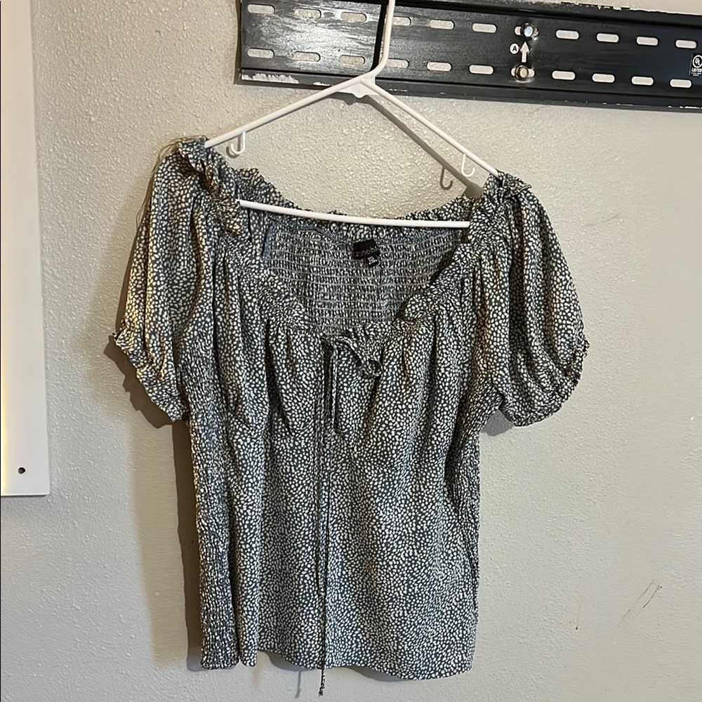 Gray Smocked Puff Sleeve Blouse
